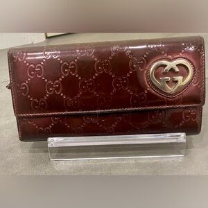 💜🤎GG Gucci Guccisima Lovely Line Long Wallet Leather Bordeaux in whine purple